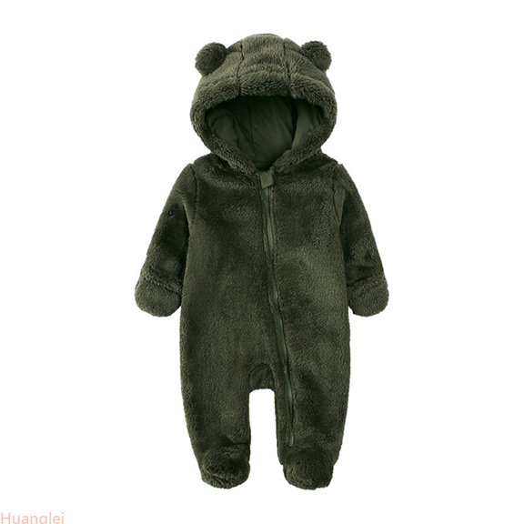 Huanglei Baby Boys Girls Snowsuit Winter Coat Solid Bear Warm Hooded Footed Romper Jumpsuit Outfits ,9-12 Months ,Green