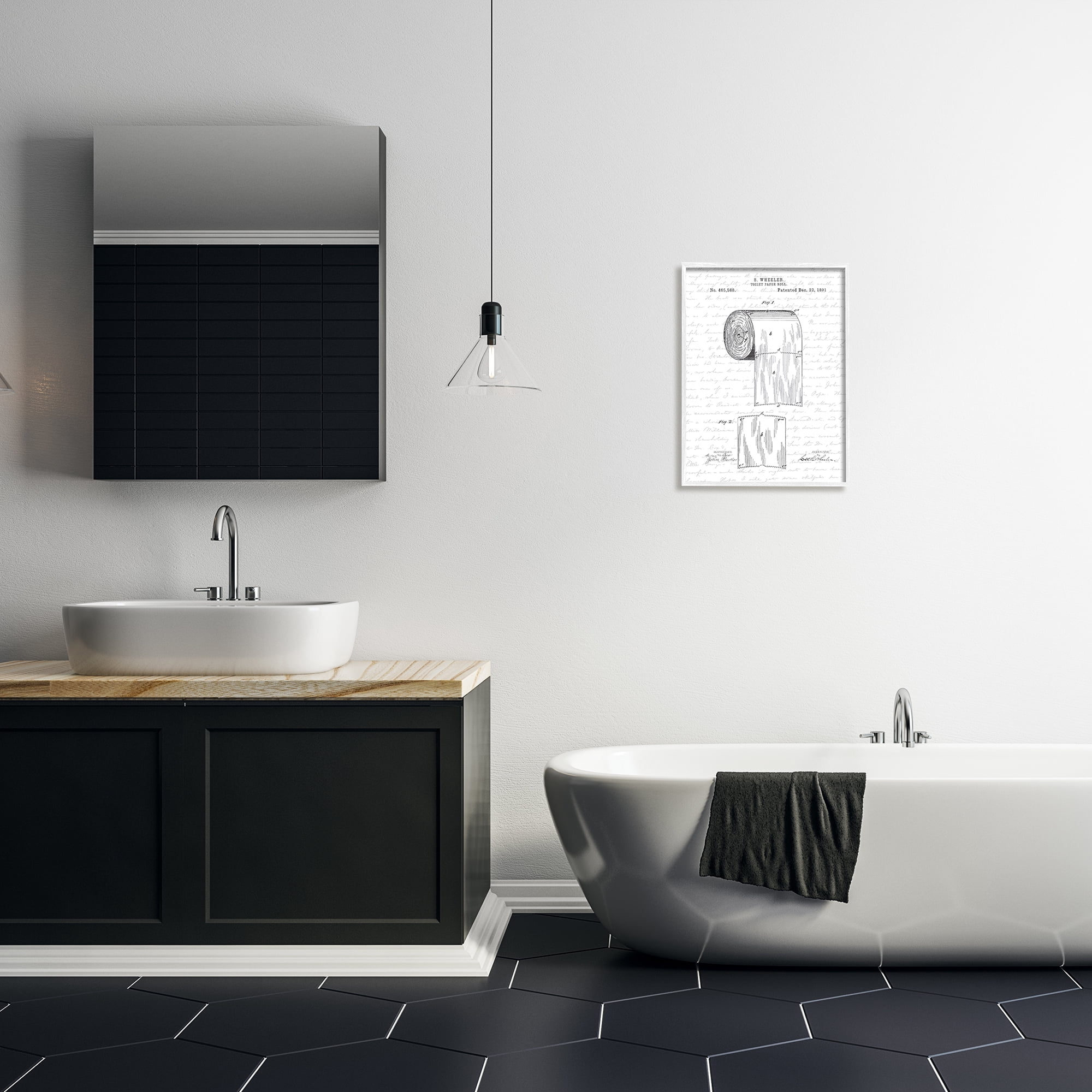 Stupell Industries Toilet Paper Roll Patent Black And White Bathroom Design, 16 x 20,Design by Lettered and Lined