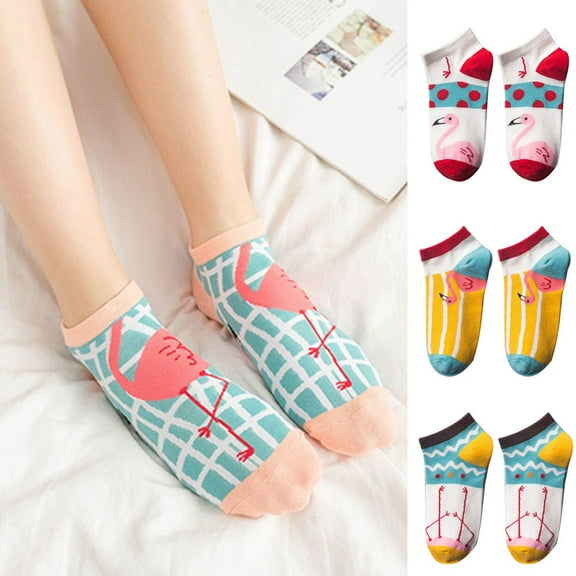 SPRING PARK Women Flamingo Print Short Ankle Socks Sport Low Cut Cotton Boat Socks