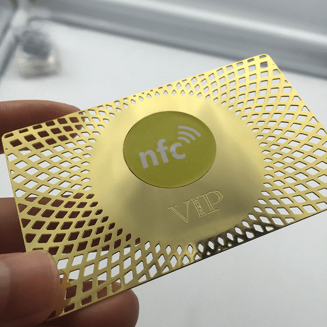 Tarjeta con chip de inducción NFC de espejo, tarjeta NFC de acero inoxidable cepillado, tarjeta NFC dorada hueca, tarjeta NFC de oro rosa