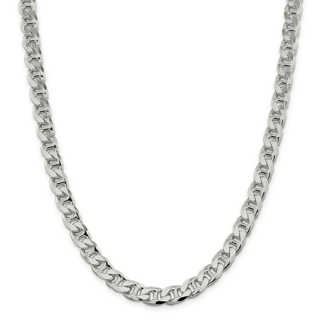 Sterling Silver 8.9mm Flat Anchor Chain (Weight: 100.25 Grams, Length: 26 Inches)