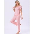 thumbnail image 3 of DARING DIVA Pajamas V Neck Top Drawstring Pants Sleepwear Lounge Sets S Pink Striped, 3 of 7