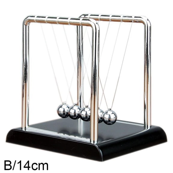 Large 5-Ball Newtons Cradle, Classic Physics Balance Pendulum with Wood Base & Stainless Steel Balls for Office Desk, Classroom, Home & Gift