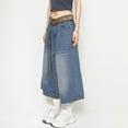 thumbnail image 5 of Risckoth Women Washed Denim Culottes, Mid Rise Wide Leg Cropped Jeans With Pockets S-3XL, 5 of 6