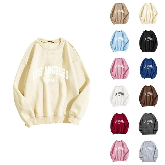 Fall Sweatshirts for Women 2025 Los Angeles Sweatshirt Casual Long Sleeve Crewneck Graphic Sweatshirt Pullover Tops
