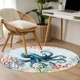 thumbnail image 4 of Coastal Nautical Octopus Round Area Rug 3Ft Washable Small Circle Rugs for Kitchen Entryway, Oceans Corals Starfish Jellyfish Non-Slip Carpet Floor Mats Indoor Outdoor Carpet Runner Home Decor, 4 of 8