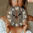 thumbnail image 2 of 2D Flat 1pc 10Inch Rustic Wooden Wall Clock with Silent Movement - Farmhouse Style, Perfect for Living Room, Bedroom, Kitchen Office Decor, 2 of 7