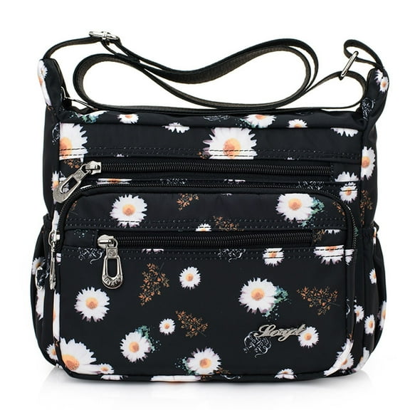 Women Floral Nylon Shoulder Crossbody Bag Multi Zipper Messenger Satchel Tote Purse