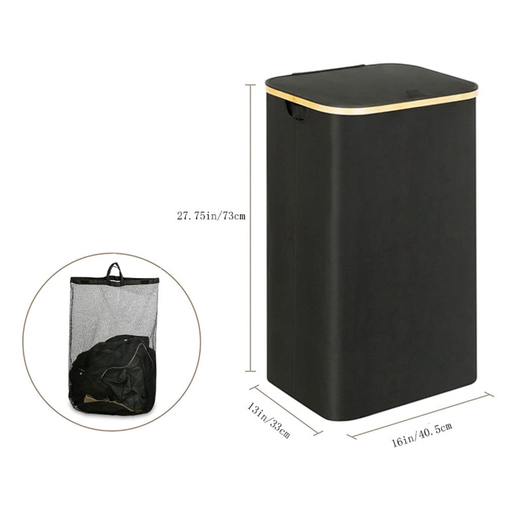 TEAFIRST Laundry Basket ,with Hamper Lid 100L Collapsible Removable Bag for Bedroom Bathroom, Black