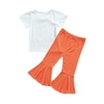 thumbnail image 6 of Qmyliery Girls Halloween Two-piece Clothes Set, Letters Printed Pattern T-shirt and Orange Solid Color Flared Pants, 6 of 6