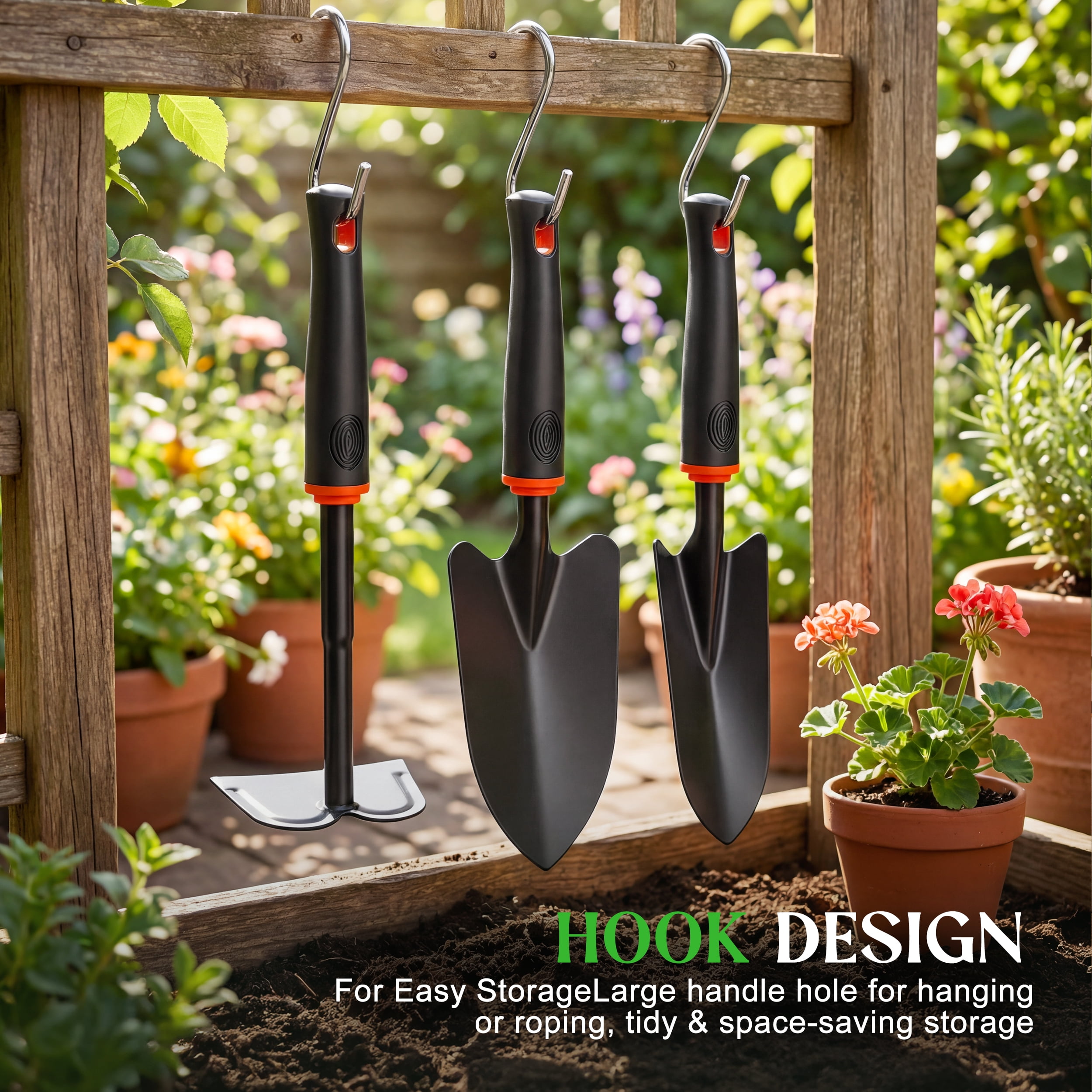 RELOIVE 5 Piece Garden Tool Set, Stainless Steel Gardening Tools with Anti-Slip Handles,Outdoor Hand Tools,Perfect for Planting, Weeding & Digging,Ideal Holiday Gift for Gardeners