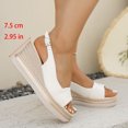 thumbnail image 2 of Womens Wedge Sandals Peep Toe Espadrilles Fashion Splice Leather Slingback Platform Heels Casual Summer Footwear White Size 8.5, 2 of 8
