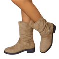 thumbnail image 5 of IEMIEMIEM Women's Faux Suede Ankle Mid Calf Boots Slip-On Low Block Heel with Metal Buckle Decor Slouch Casual Pull On Round Toe Fall Winter Daily Boots Khaki 6.5 Wide, 5 of 9