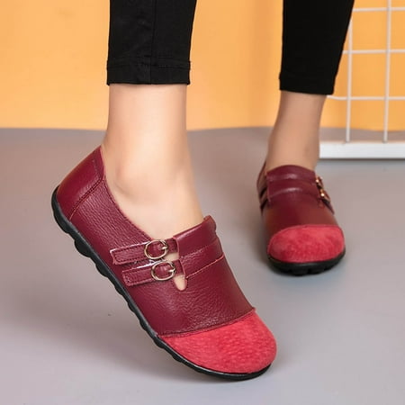 

Women s Comfortable Leather Low-top Buckle Flat Casual Loafers Single Shoes