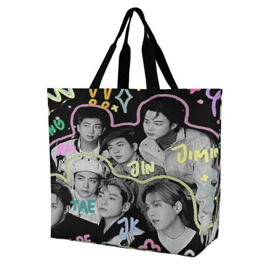 Kpop BTS Tote Bag For Women, Shoulder Bags Big Reusable Grocery Handbag For Shopping Picnic Work Beach