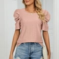 thumbnail image 2 of Timegard Hauts pour Femmes Été à Œillets Col Rond Froncé Manches Courtes Bouffantes Blouse Habillée Décontractée Ample, 2 of 7