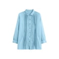 thumbnail image 3 of Pounoo Blouses for Women Dressy Casual Long Sleeve Collared Pleated Cutout Trim Button Front Blouses Relaxed Fit Office Casual Outfits Gift, 3 of 6