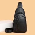 thumbnail image 1 of Bolso de pecho para hombre, riñonera de viaje con múltiples bolsillos de gran capacidad de piel de vaca de Color sólido, 1 of 9