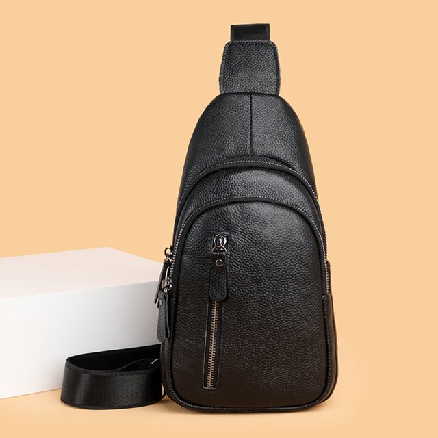 Bolso de pecho para hombre, riñonera de viaje con múltiples bolsillos de gran capacidad de piel de vaca de Color sólido