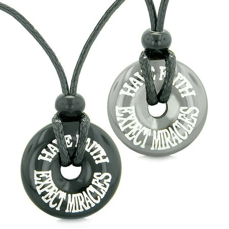 Amulets Have Faith Expect Miracles Love Couples or Best Friends Donuts Hematite and Black Agate