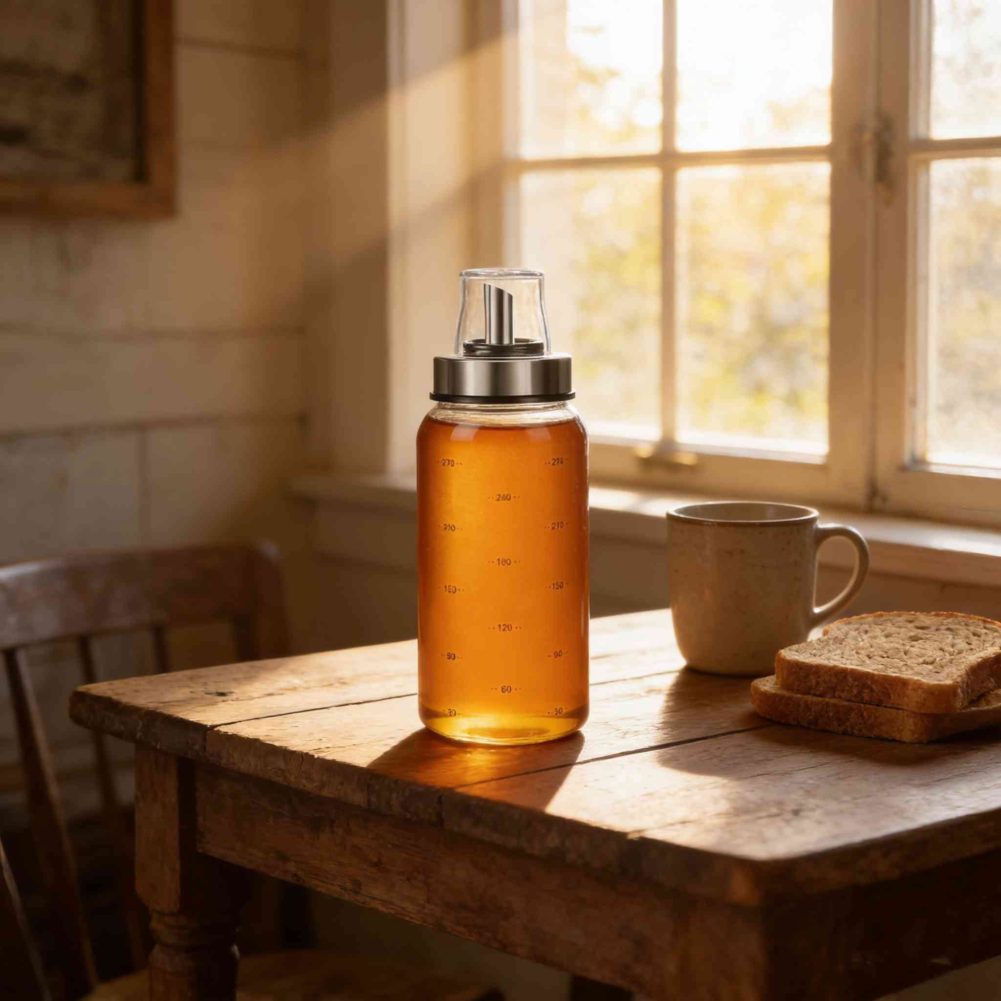 Honey Dispenser, 10ooz/300ml Honey Jar Maple Syrup Dispenser, No Drip Glass Honey' Dispenser Pot for Coffee or Tea, Honey' Container