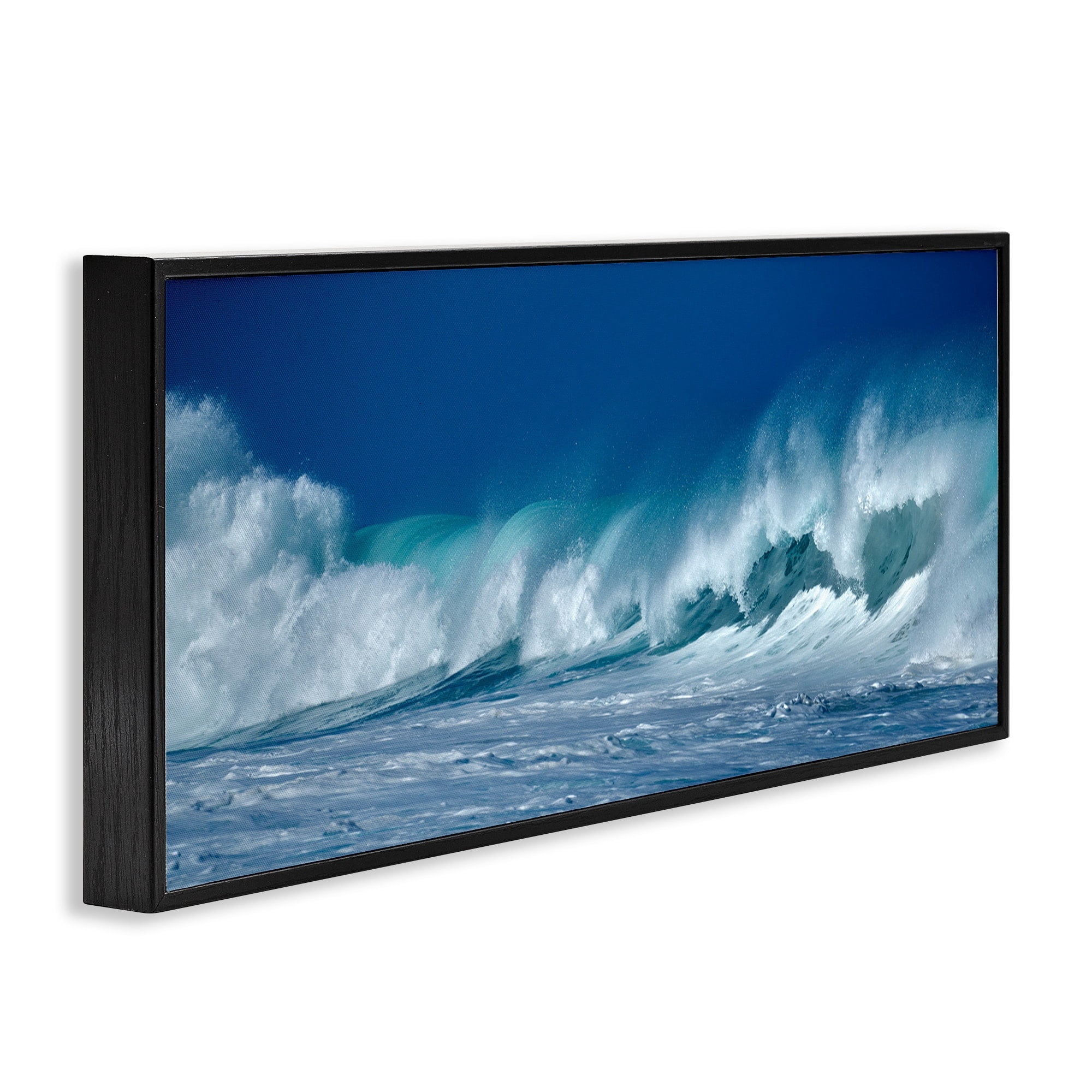 Stupell Industries Panoramic Tsunami Rough Ocean Waves Water Splashing Photography White Framed Art Print Wall Art, 30x13, by Dennis Frates