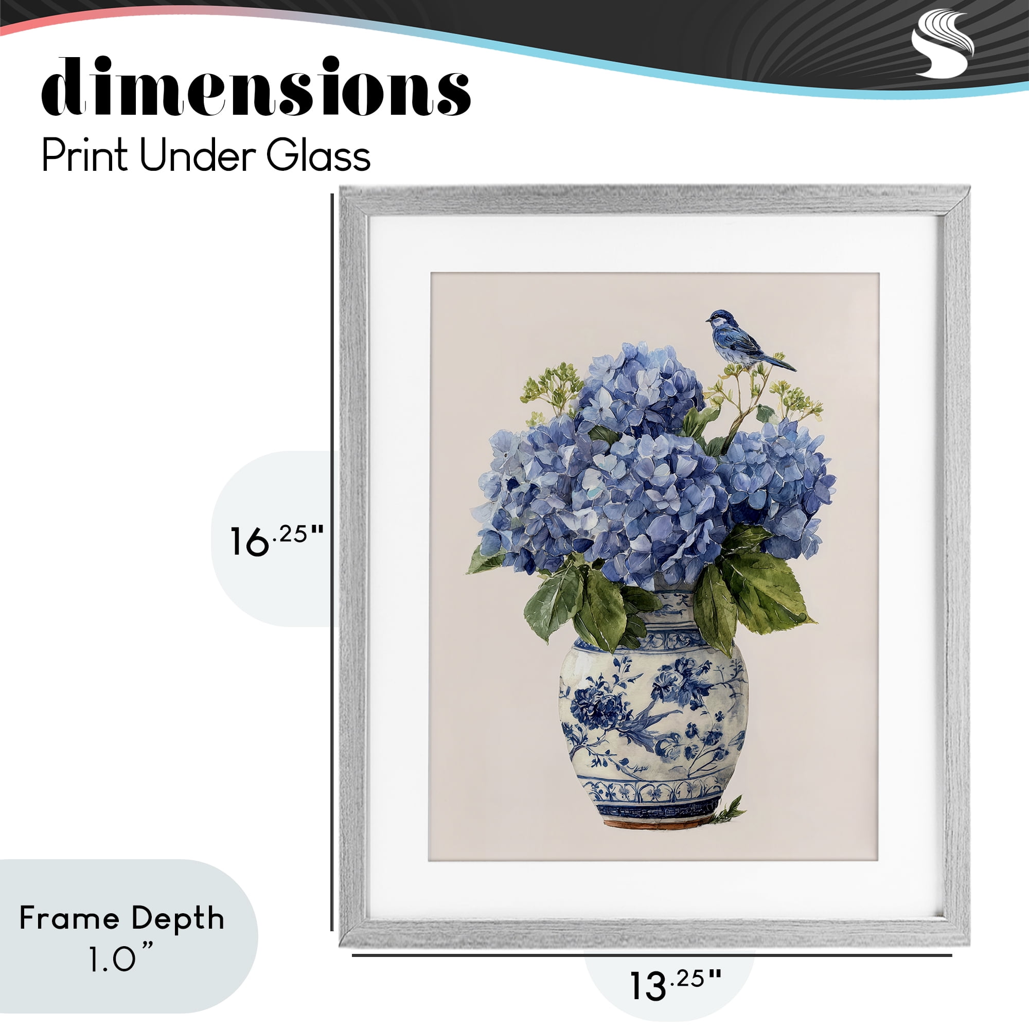 Stupell Industries Songbird Perched on Hydrangeas Gray Framed Print Under Glass, design by Imagine It Images