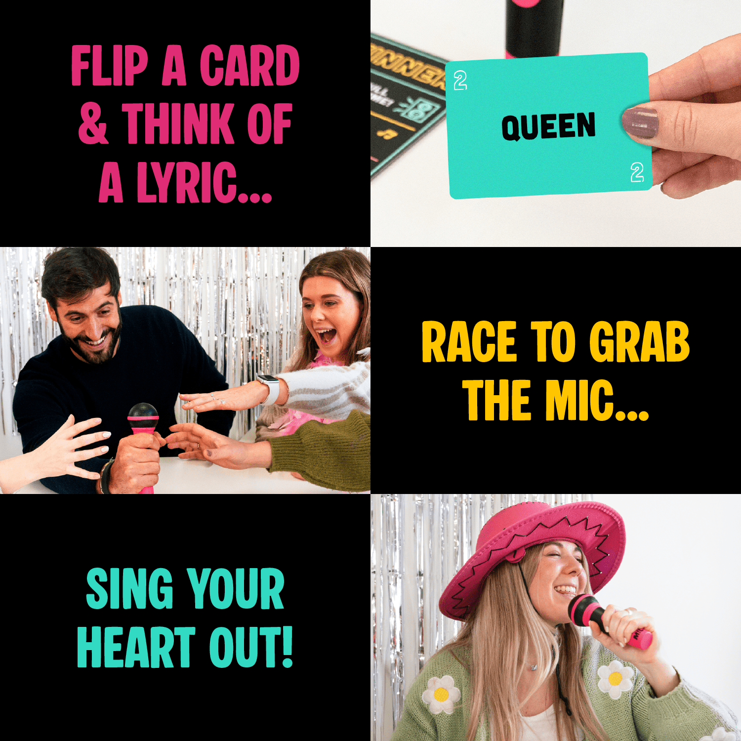 Lucky Egg Official Grab The Mic – Family Karaoke Board Game w/Foam Mic, 8+ Ages, 2-10 Players