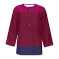 thumbnail image 3 of Weiqiqre Summer Tops for Women 2024 Women 3/4 Length Sleeve Crewneck Color Block Button Tops Loose Casual Tops Blouses S-XXXL, 3 of 3