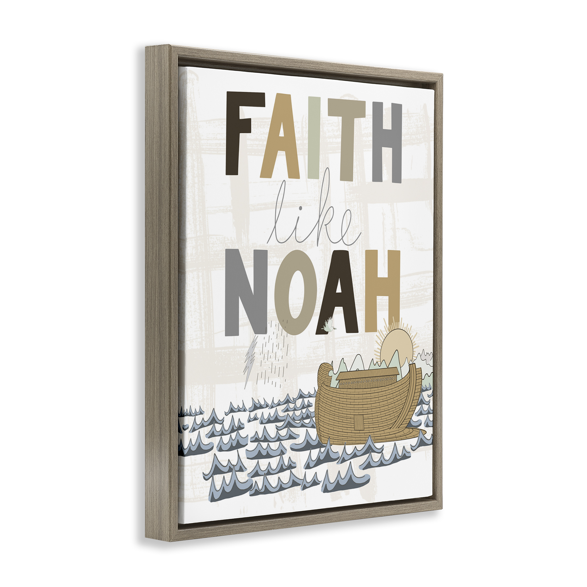 Stupell Industries Noah's Ark Proverb Religious Painting Brown Floater Framed Art Print Wall Art, 17 x 21