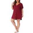 thumbnail image 5 of Agnes Orinda Women's Plus Size Sleepshirt Short Sleeve Soft Pajamas Dress V Neck Button Down Nightgown 1X Burgundy, 5 of 7