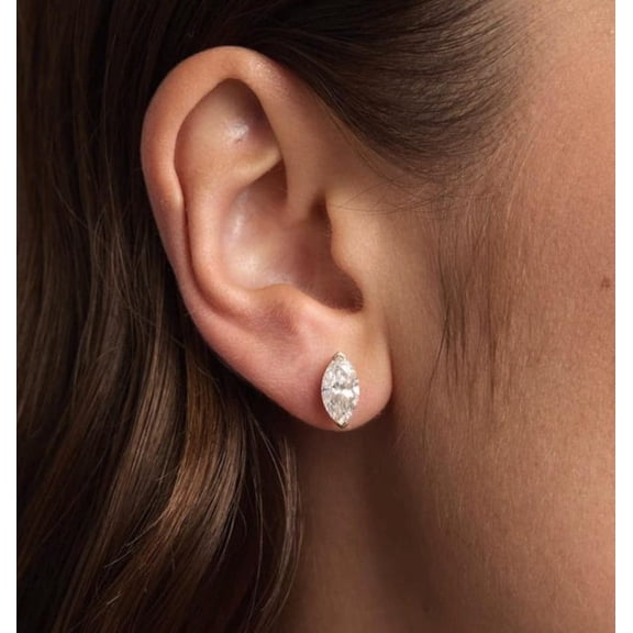 2Ct Marquise Cut Real Moissanite Diamond Solitaire Stud Earrings 14K White Gold Plated