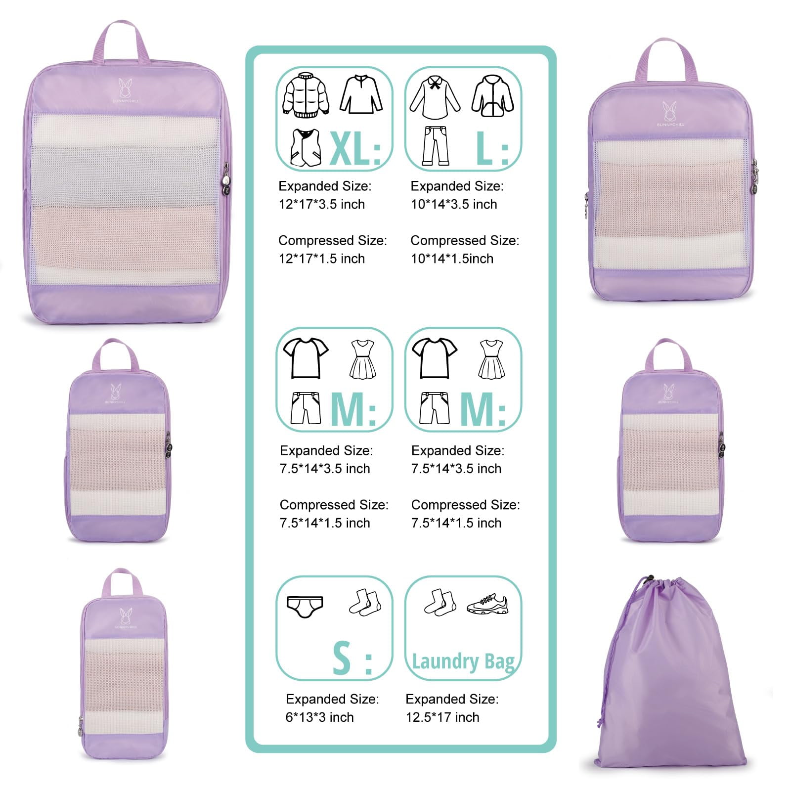 TRIPGEAR 6 Set Expandable Compression Packing Cubes, Lightweight Travel Organizer Bags