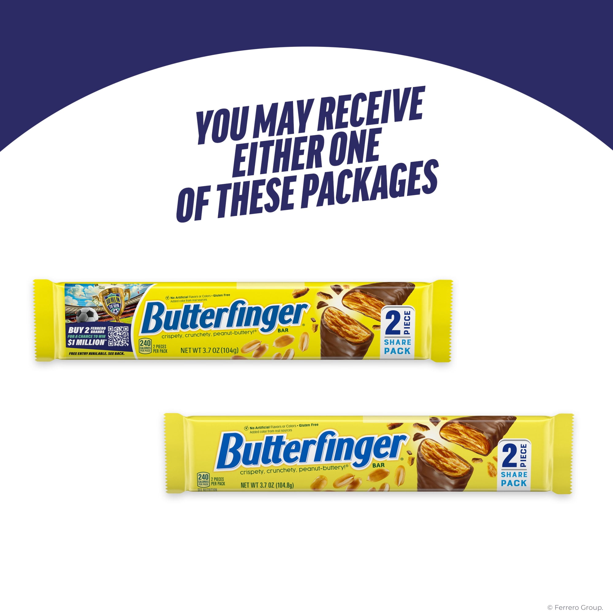 Butterfinger Share Size Candy Bar, 2 Count, Crispety Crunchety Peanut-Buttery On-The-Go Sweet Treat, 3.7 oz Pack