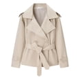 thumbnail image 4 of ManxiVoo Women's Short Trench Coat Belted Casual Lightweight Solid Color Jacket for Spring Fall Outdoor Daily Wear City Style, 4 of 6