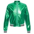 thumbnail image 2 of Riismen Kids Girls Metallic Bomber Jacket Coat Zip Up Outerwear Jazz Hip Hop Modern Dance Top Green 12, 2 of 6