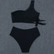 thumbnail image 4 of Conjunto de bikini de dos piezas con un hombro al descubierto y cintura alta, elástico, transpirable, acolchado y sin aros para mujer, color negro, talla L, 4 of 6