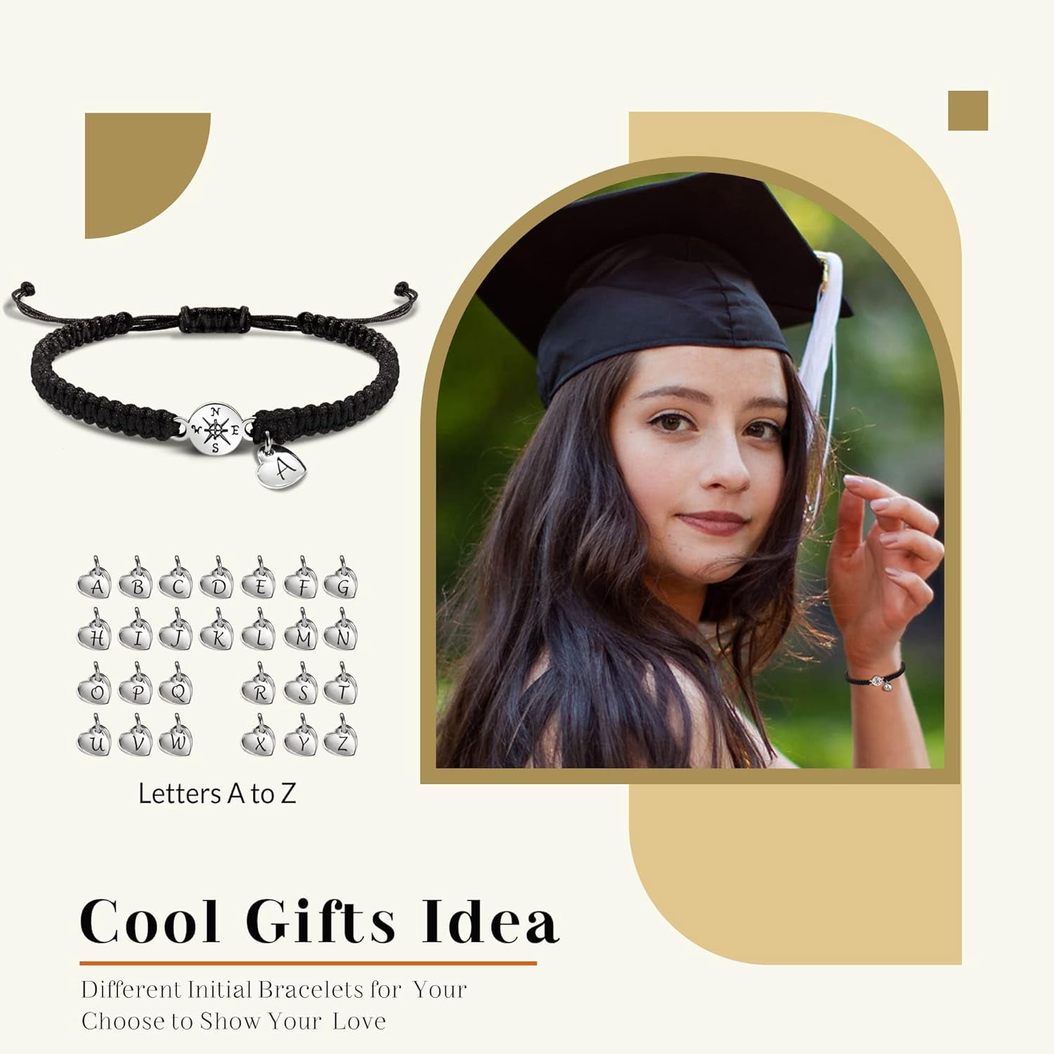 Graduation Bracelet For Her 2025 - Adjustable Initial Charm Bracelet, Gift For High School College Grad