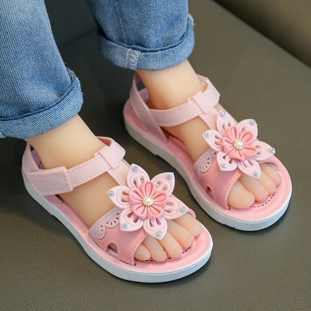 Puntoco Verano Nuevo Estilo Moderno Y Cómodo Zapatos De Playa Antideslizantes De Suela Blanda Sandalias De Estilo De Diamantes De Imitación De Flores De Suela Blanda Sandalias Para Niñas Rosa 31