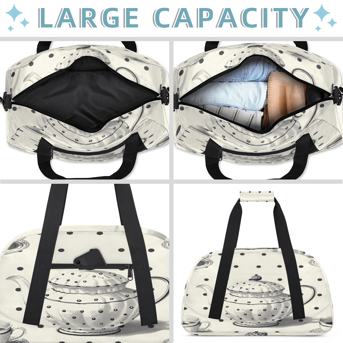 Herdesigns Vintage Sports Duffle Bag for Women & Men, Teapot Gym Bag Dance Bag Overnight Bag Carry On Weekender Travel Bag