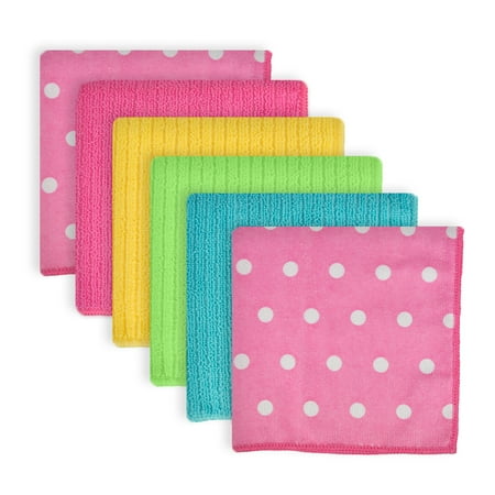 - DII Microfiber Multi-Purpose Cleaning Cloths Perfect for Kitchens, Dishes, Car, Dusting, Drying Rags, 12x12, Set of 6 - Pink Dots