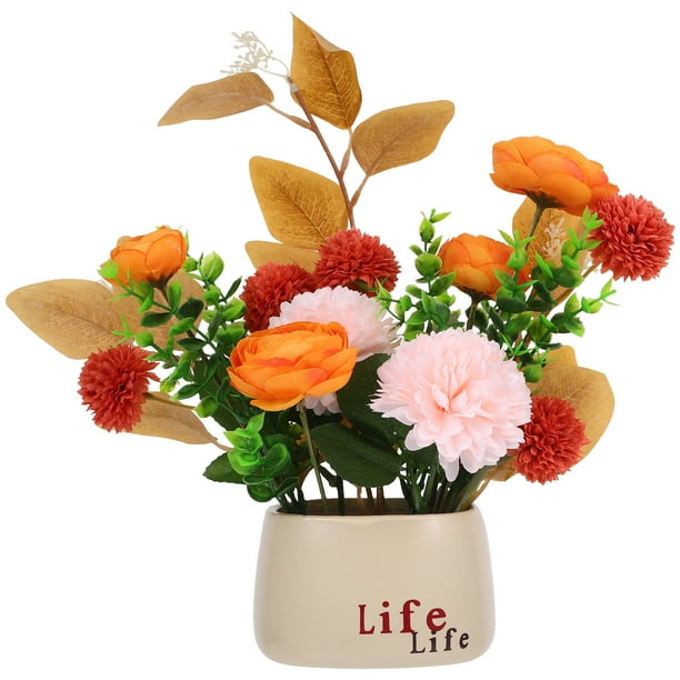 Flor Artificial realista en maceta, decoración de flores en maceta pequeña de escritorio, modelo de bonsái falso