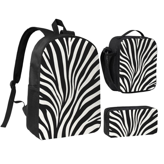 Zebra Stripe Backpack Set 3pc Including Backpack, Lunch Bag and Pen Bag Combination