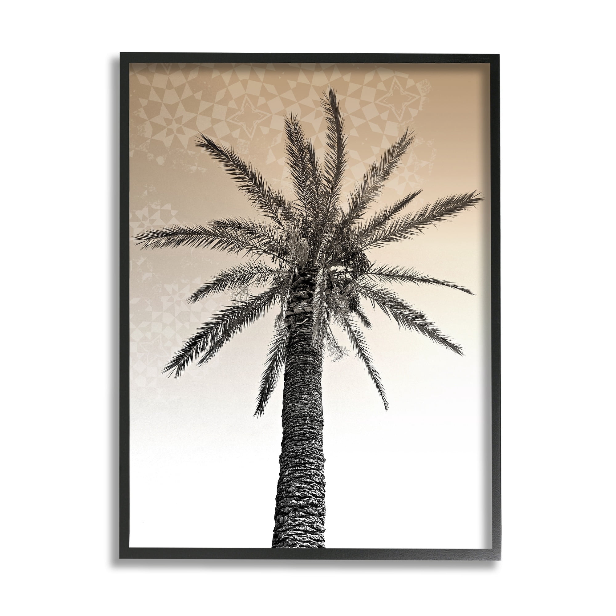 Stupell Industries Palm Tree Tropics Beige Geometric Pattern Sky Grey Framed, 16 x 20, Design by Daphne Polselli