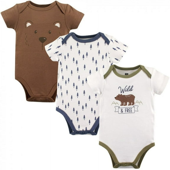 Hudson Baby Infant Boy Cotton Bodysuits 3pk, Bear, 3-6 Months