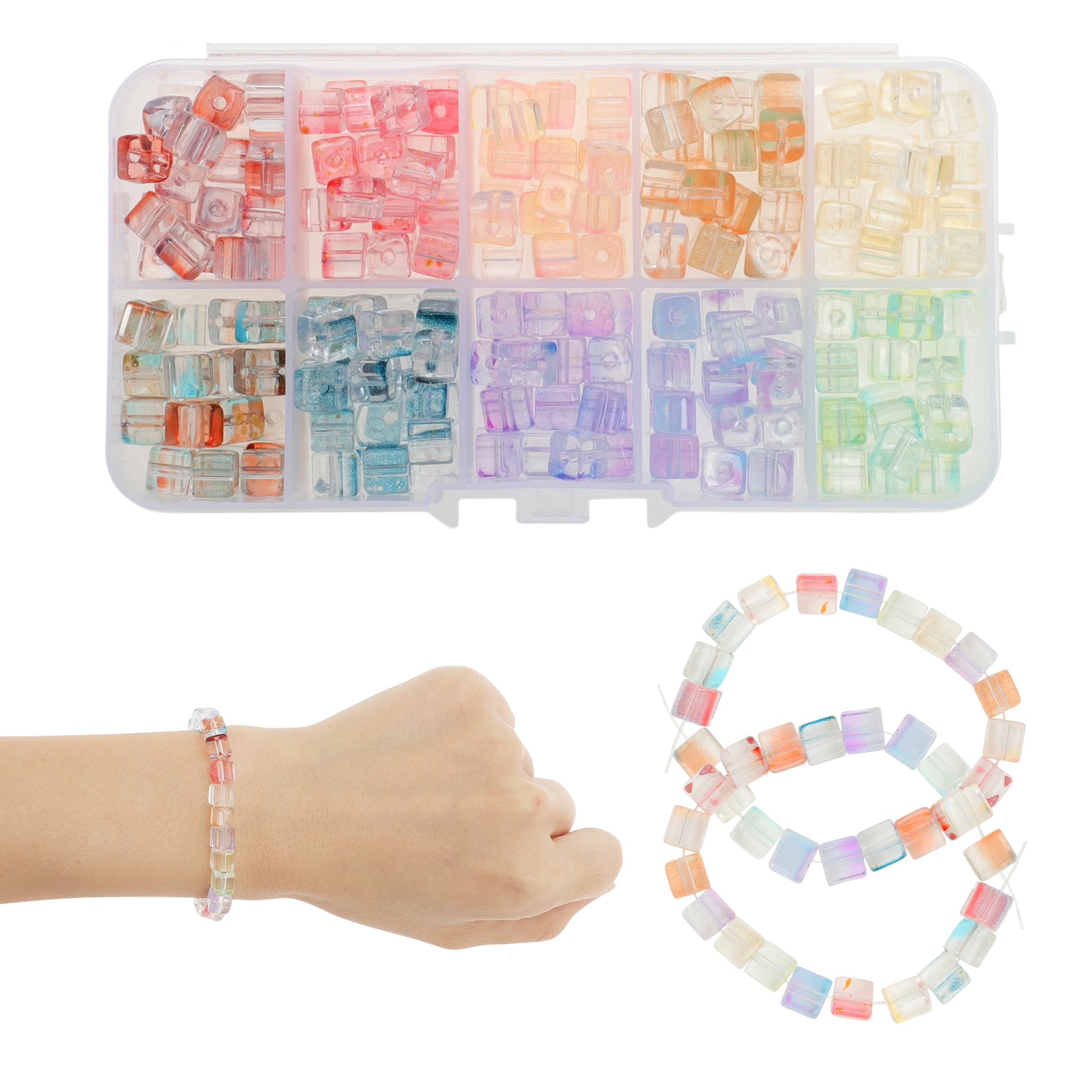 Unique Bargains 250 Pcs 7mm Square Glass Beads for Bracelets Assorted Color