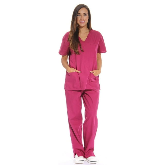 Estbridge Ensembles de Sarraus pour Femmes à Six Poches Sarraus Médicaux (Col en V avec Pantalon Cargo)