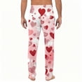 thumbnail image 3 of Fgvctg Valentine's Day Mens Pajamas Loose Wide Leg Sleepwear Pajama Pants Comfy Love Heart Print High Waisted Pj Spring Drawstring Lounge Pants with Pockets Watermelon Red M, 3 of 5