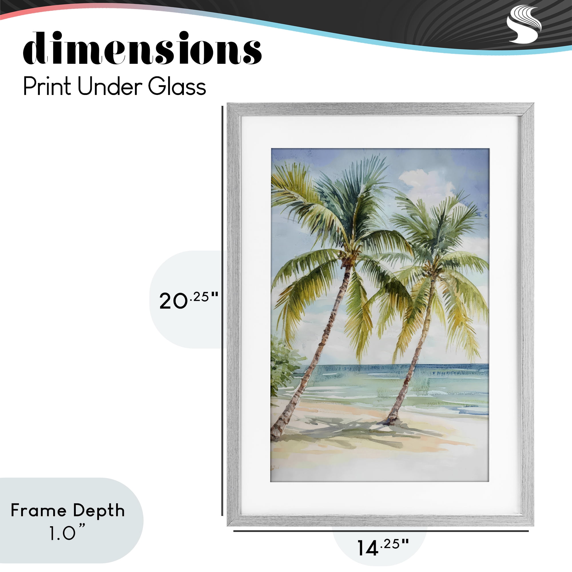 Stupell Industries Shady Palm Beach Escape Gray Framed Print Under Glass, design by Petal Prints Design