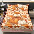 thumbnail image 4 of Garronmavis Autumn Pumpkin Bow Twin Size Bedding Set, 2 Pillow Shams & 1 Deep Pocket Fitted Sheet, Fall Maple Leaf Acorn Print Soft Breathable Bed Cover, 152cm*203cm, 4 of 7